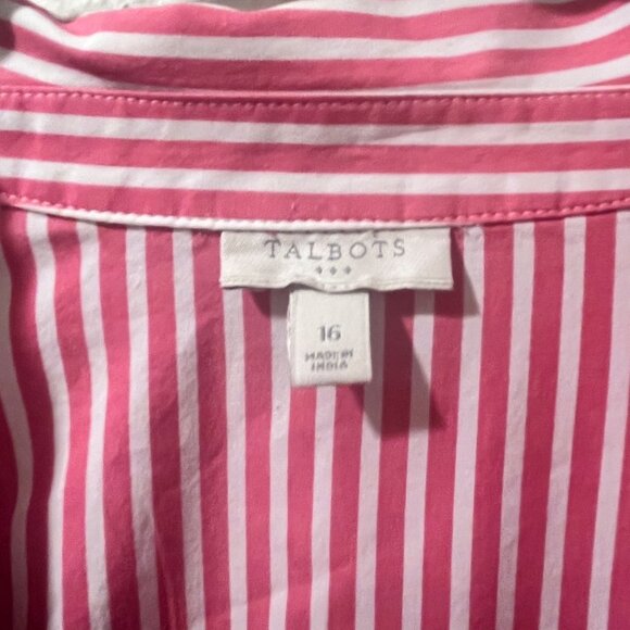 Talbots Womens button down Blouse, Pink and White Striped Collard top Size 16‎ - Picture 3 of 5